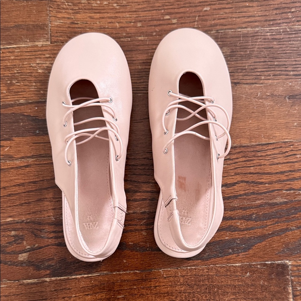 Zara Girl’s Blush Lace-Up Flats